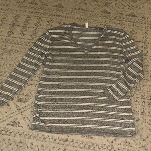 BP Gray and White Striped V-Neck Sweater
